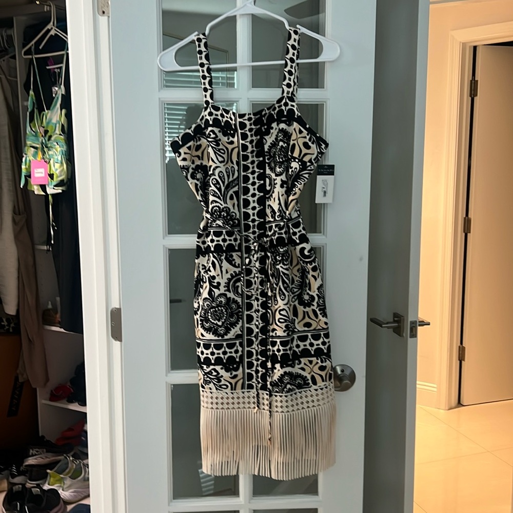 Tahari ASL print fringe dress Sz 10 - Picture 4 of 8